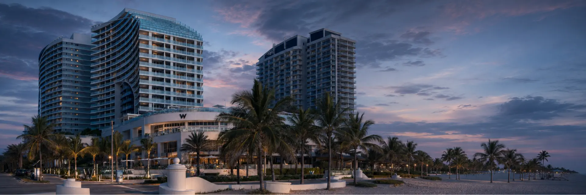 W Hotel Fort Lauderdale oceanfront at dusk